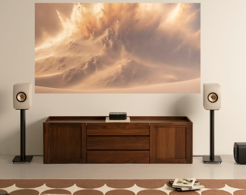 Pair of LS50 speakers in living room.
